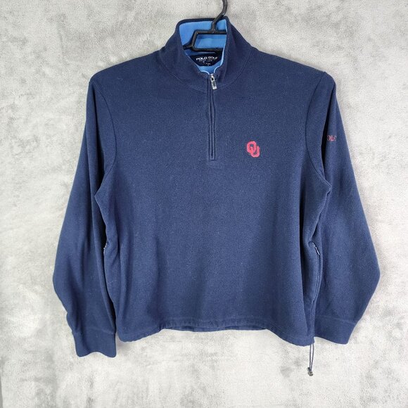 Mens Blue Polo Golf Ralph Lauren Pullover Fleece Sweatshirt OU Logo 1/4 Zip L - Picture 2 of 10